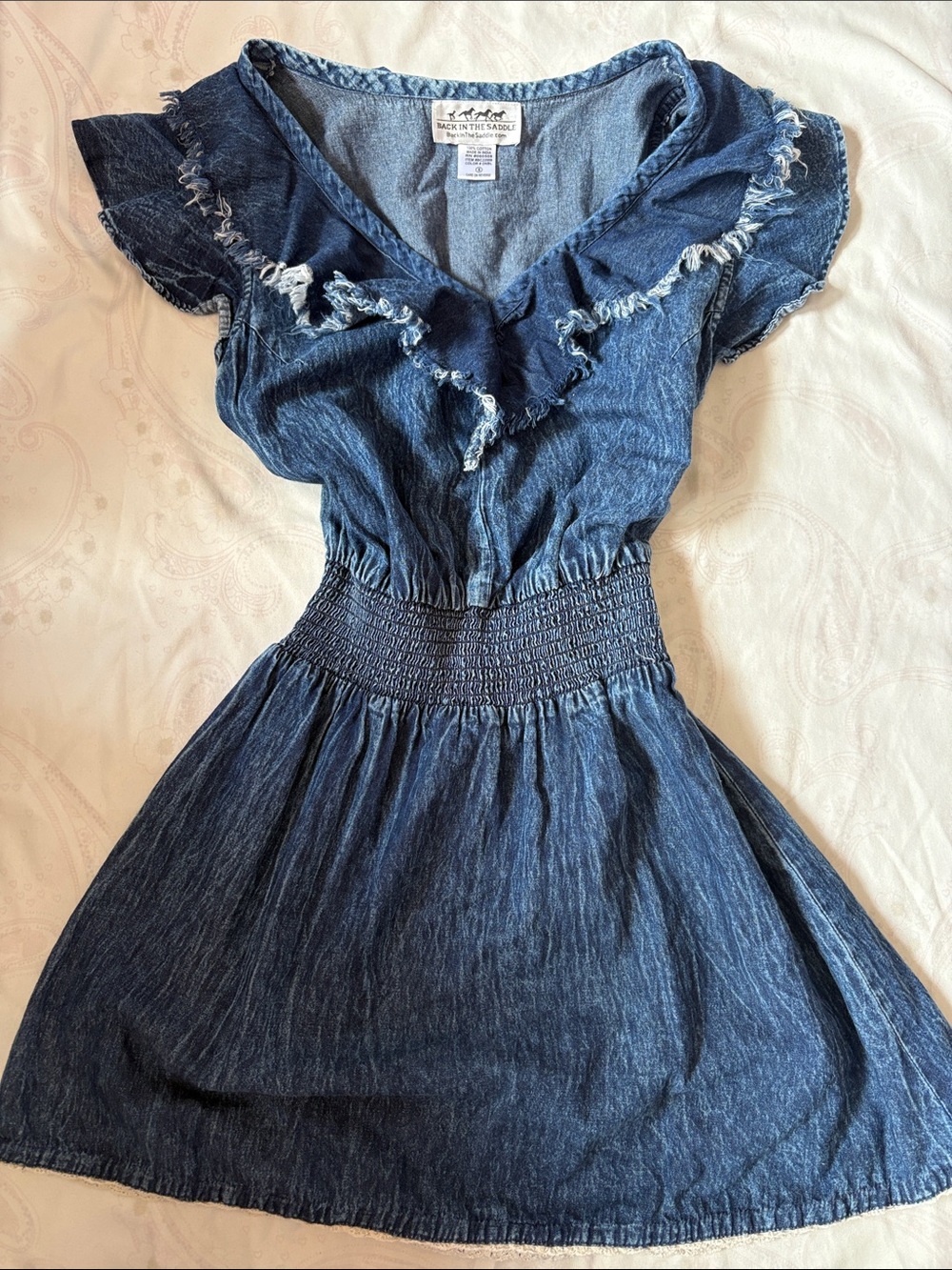 Denim Ruffle Waist Dress - Blue